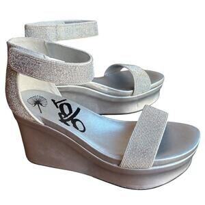 OTBT Status Wedge Rhinestone Covered Metallic Silver Platform Sandals size 9.5